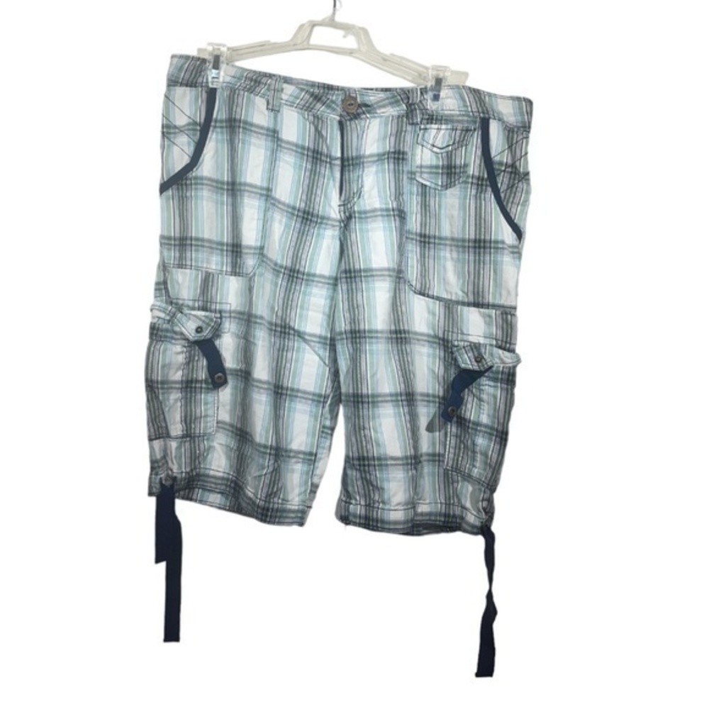 Urban Heritage Womens Plaid Carpenter Style Capris Turquoise White Size 13